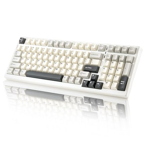 YUNZII YZ98 Gasket Mechanical Keyboard 99 Tasten Hot Swappable BT5.0/2.4G/USB-C Wireless Gaming Keyboard NKRO 98% Layout mit RGB LED Hintergrundbeleuchtung (White, Cocoa Cream v2 Switch) von YUNZII