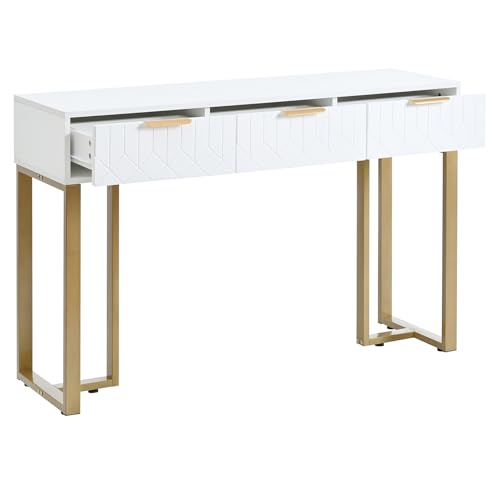 YUODIJIO Konsolentisch Schmal, Konsolentisch mit Schubladen, Verstellbare FüßE, Sideboard Schmal, 120x30x80, Eingangstisch Flurtisch Platzsparend, Metallrahmen, Modern für Wohnzimmer Flur (Gold) von YUODIJIO