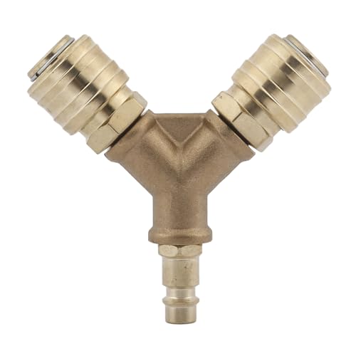 YUOIUX Upgraded Druckluftverteiler 2-Wege mit 2 Kupplungen NW7.2 1/4AG Luftschläuche Schnellkupplung Verteiler Messing von YUOIUX
