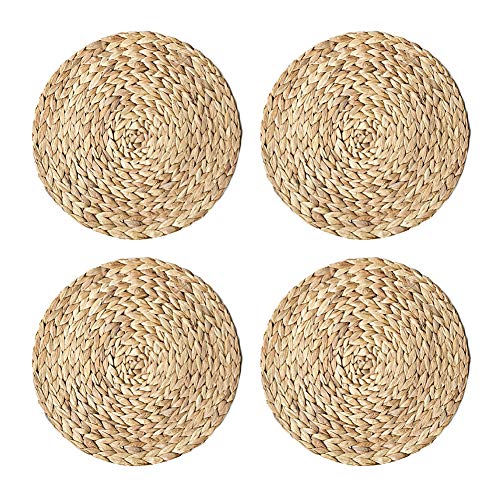 4 Stück Stroh Tischsets Woven Esstisch Matten rutschfeste Runde Tischsets Tischset Natürliche handgemachte Stroh Geflecht Untersetzer Isolation Pad(4pcs) von YUOKI99