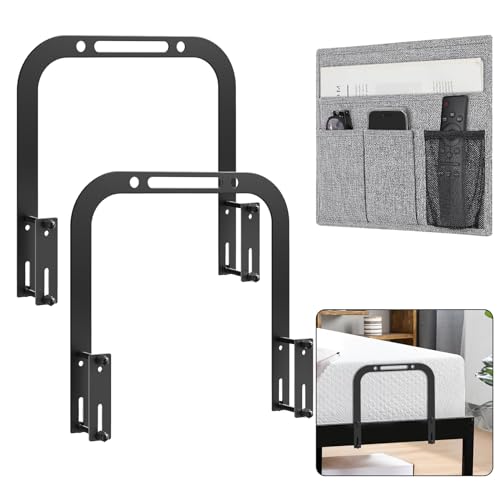YUOROS Extra hohe Matratzenhalterstange, Gleitstopper für Metallrahmen, Halterung Greifer gegen Verrutschen (2 Halterungen + 1 Nachttisch-Caddy), Schwarz von YUOROS