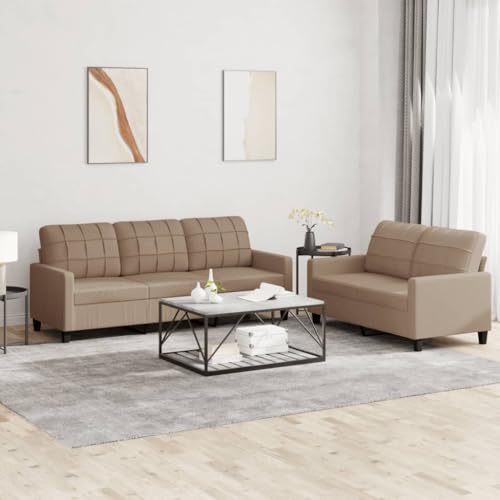 2-tlg. Sofagarnitur mit Kissen Cappuccino-Braun Kunstleder. Modernes Wohnzimmer Set mit Polsterung. Schmutzabweisendes Sofa Set für Wohnzimmer. Leseecke. Fernsehabend. Bequeme Sitzgruppe 2-tlg. Sofagarnitur mit Kissen Cappuccino-Braun Kunstleder. Modernes Wohnzimmer Set mit Polsterung. Schmutzabweisendes Sofa Set für Wohnzimmer. Leseecke. Fernsehabend. Bequeme Sitzgruppe von YUOTYRKTEJRSG