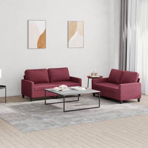 2-tlg. Sofagarnitur mit Kissen Weinrot Stoff. 2-Sitzer Wohnzimmer Couchgarnitur. Bequemes Sofaset mit Polsterung. Robuste Konstruktion aus Metall und Sperrholz. Modernes Design für Wohnbereich von YUOTYRKTEJRSG