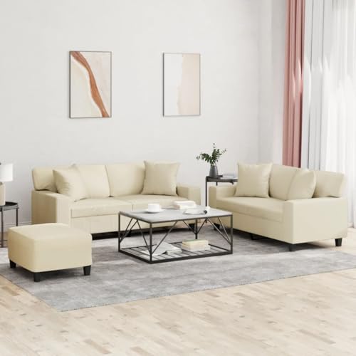 3-tlg. Sofagarnitur mit Kissen Creme Kunstleder. 2-Sitzer Sofa Set mit Hocker. Lederoptik Wohnzimmergarnitur. Bequemes Sitzmöbel für Wohnzimmer und Essbereich. Schmutzabweisend und Langlebig 3-tlg. Sofagarnitur mit Kissen Creme Kunstleder. 2-Sitzer Sofa Set mit Hocker. Lederoptik Wohnzimmergarnitur. Bequemes Sitzmöbel für Wohnzimmer und Essbereich. Schmutzabweisend und Langlebig von YUOTYRKTEJRSG