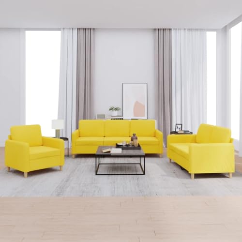 3-tlg. Sofagarnitur mit Kissen Hellgelb Stoff Wohnzimmer Set mit 6 Kissen. Bequemes Sofa Set für Wohnzimmer. Esszimmer. Lesen und Entspannen. Robustes Gestell. Atmungsaktiver Polyester Stoff von YUOTYRKTEJRSG