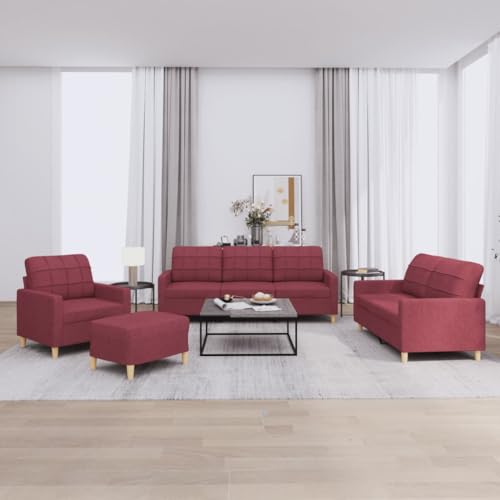 4-tlg. Sofagarnitur mit Kissen Weinrot Stoff. Wohnzimmer Sitzgarnitur Set mit Hocker. Bequemes Polstermöbel für Wohnzimmer. Esszimmer. Balkon. Robustes Metallgestell. Atmungsaktiver Polyester Stoff 4-tlg. Sofagarnitur mit Kissen Weinrot Stoff. Wohnzimmer Sitzgarnitur Set mit Hocker. Bequemes Polstermöbel für Wohnzimmer. Esszimmer. Balkon. Robustes Metallgestell. Atmungsaktiver Polyester Stoff von YUOTYRKTEJRSG