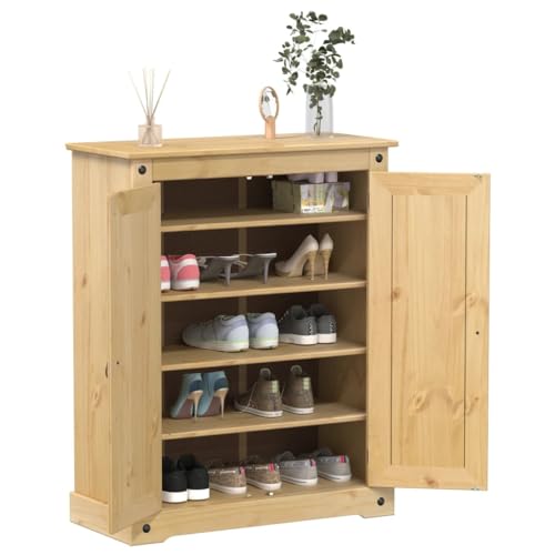 Corona Solid Pine Wood Shoe Cabinet 86x38.5x108 cm with Metal Handles, Rustic Storage Organizer for Hallway & Entryway, Sturdy Shelves for Shoe Rack & Home Decor von YUOTYRKTEJRSG