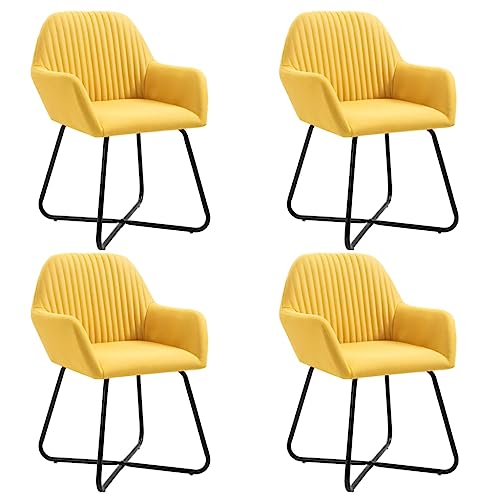 Esszimmerstühle 4 STK. Gelb Stoff Modern Dining Chairs with Armrests, Ergonomic Design Comfortable Seating for Living Room and Dining Room, Yellow Fabric Upholstery with Powder Coated Steel Legs von YUOTYRKTEJRSG
