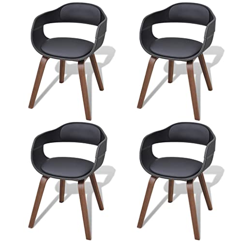 Esszimmerstühle 4 Stk. Schwarz Bugholz Kunstleder Esszimmer Stühle mit Armlehnen Ergonomisch Gepolstert Luxuriöser Kunstlederbezug Strapazierfähiges Walnussholz-Gestell Esszimmer Möbel Set von YUOTYRKTEJRSG