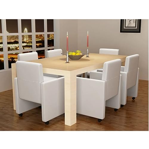 Esszimmerstühle 6 Stk. Weiß Kunstleder Armlehnenstühle mit Rollen, Moderne Esszimmerstühle Set Ergonomisch Gepolstert für Wohnzimmer Essbereich Küche, Maximale Tragkraft 110 kg pro Stuhl Esszimmerstühle 6 Stk. Weiß Kunstleder Armlehnenstühle mit Rollen, Moderne Esszimmerstühle Set Ergonomisch Gepolstert für Wohnzimmer Essbereich Küche, Maximale Tragkraft 110 kg pro Stuhl von YUOTYRKTEJRSG