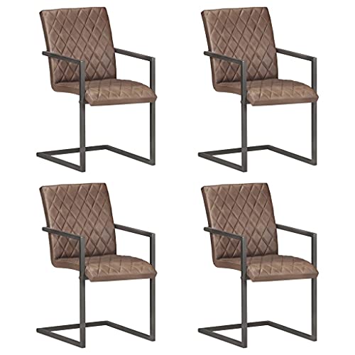 Freischwinger 4 STK. Braun Echtleder Dining Chairs Retro Style Kitchen Dining Room Seating with Thick Padding and Metal Frame, Set of 4 Brown Leather Chairs with Diamond Pattern Freischwinger 4 STK. Braun Echtleder Dining Chairs Retro Style Kitchen Dining Room Seating with Thick Padding and Metal Frame, Set of 4 Brown Leather Chairs with Diamond Pattern von YUOTYRKTEJRSG