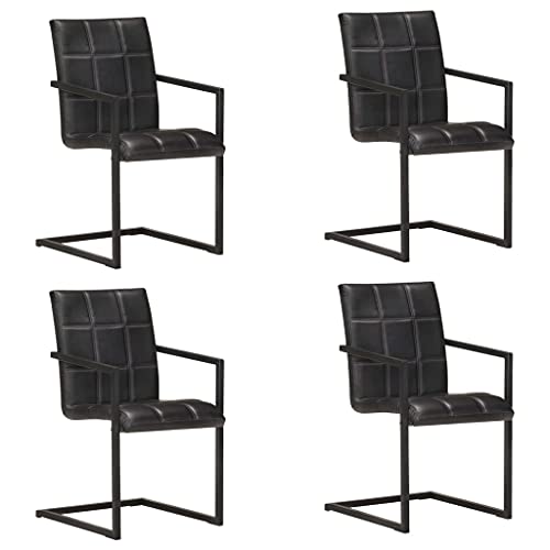 Freischwinger Dining Chairs 4 Pack Black Genuine Leather Retro Design Kitchen Restaurant Seating with Foam Padding and Powder Coated Iron Frame von YUOTYRKTEJRSG