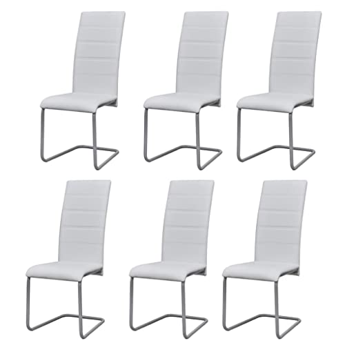 Freischwinger Dining Chairs Set of 6 White Faux Leather Modern Kitchen Chairs with High Back Support, Comfortable Padded Seats and Sturdy Steel Frame for Home Office Restaurant Use von YUOTYRKTEJRSG