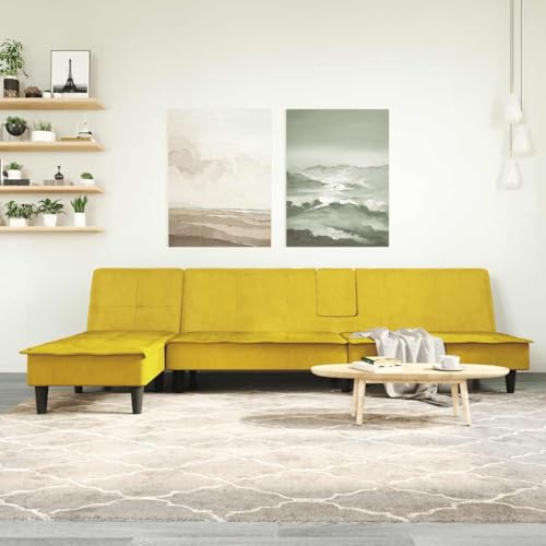 L-Shape Sleeper Sofa Bed with USB Charging Station. Convertible Sectional Couch with Chaise Lounge. Yellow Velvet Fabric. 3-in-1 Multifunctional Guest Bed for Living Room Small Space. 255x140x70 cm L-Shape Sleeper Sofa Bed with USB Charging Station. Convertible Sectional Couch with Chaise Lounge. Yellow Velvet Fabric. 3-in-1 Multifunctional Guest Bed for Living Room Small Space. 255x140x70 cm von YUOTYRKTEJRSG