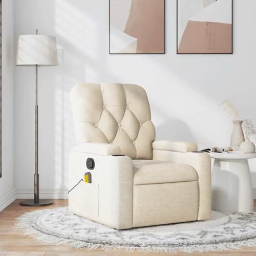 Massagesessel Creme Stoff mit 6-Punkt Vibrationsmassage. manueller Liegefunktion bis 135 Grad. Getränkehalter für Wohnzimmer und Homeoffice. bequemer und stabiler Holz-Metall-Konstruktion von YUOTYRKTEJRSG