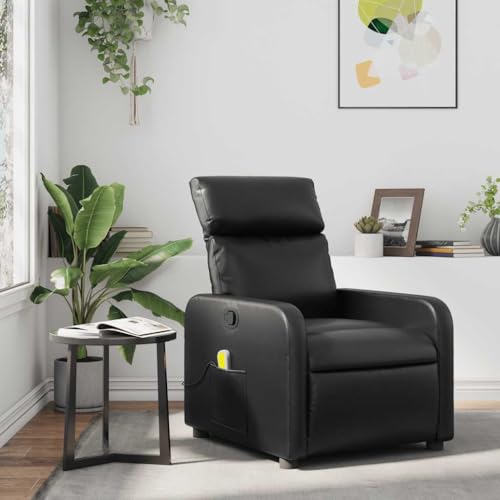 Massagesessel Schwarz Kunstleder mit 6-Punkt Vibrationsmassage. manueller Verstellfunktion und Seitentasche - Perfekter Relaxsessel für Wohnzimmer und Homeoffice mit hoher Tragkraft bis 110 kg von YUOTYRKTEJRSG