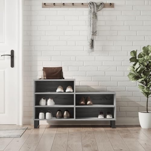 Schuhregal Grau Sonoma 102x36x60 cm Holzwerkstoff - Modern Shoe Cabinet with 5 Storage Compartments, Dustproof Design Metal Legs for Living Room, Hallway Sturdy Particle Board Shelf for Shoes & Decor von YUOTYRKTEJRSG