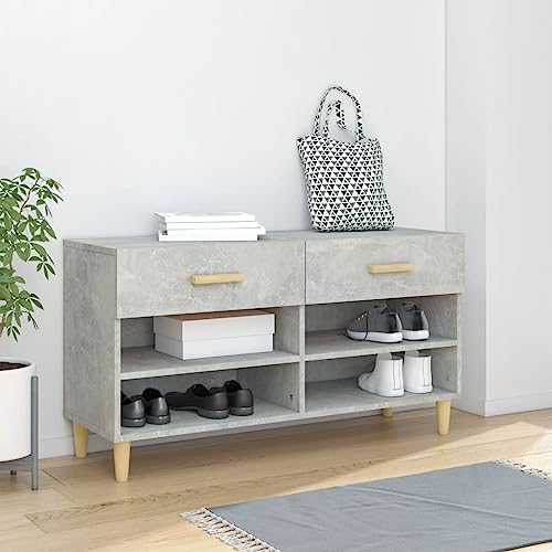Schuhschrank Betongrau 102x35x55 cm Holzwerkstoff - Modern Shoe Cabinet with 2 Drawers 4 Compartments, Sturdy Particle Board for Hallway Entryway, Dust-Free Storage for Shoes & Decorations von YUOTYRKTEJRSG