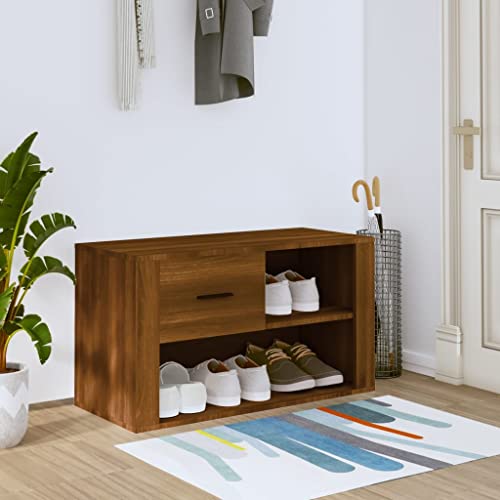 Schuhschrank Braun Eichen-Optik 80x35x45 cm Holzwerkstoff - Elegant Shoe Cabinet with 2 Compartments Drawer, Sturdy Oak Design for Hallway Entryway, Dust-Free Storage for Shoes & Decorations von YUOTYRKTEJRSG