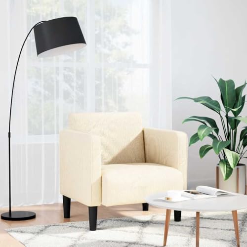 Sessel mit Armlehnen Creme 54 cm Cordstoff Polstersessel Wohnzimmer Sitzmöbel mit Schaumstoff Federfüllung. Bequemer Lesesessel für Schlafzimmer und Arbeitszimmer. Strapazierfähiger Cord Bezug von YUOTYRKTEJRSG
