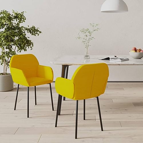 Velvet Dining Chairs Set of 2 Yellow with Armrests, Modern Upholstered Side Chairs for Kitchen Dining Room Living Room, Ergonomic Design with Metal Frame and Foam Padding, Max Load 110kg von YUOTYRKTEJRSG