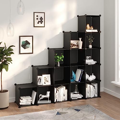 YUOTYRKTEJRSG 15-Cube Storage Shelf Organizer, Black PP Plastic & Steel Modular Bookcase, Space-Saving Shelf Unit for Home Office Bedroom, Easy Assembly with 10kg Load Capacity per Cube von YUOTYRKTEJRSG