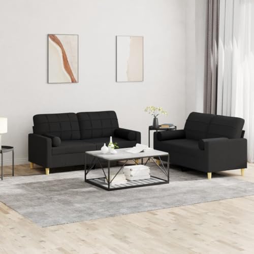 YUOTYRKTEJRSG 2 Piece Sofa Set with Cushions Black Fabric Living Room Furniture Comfortable Seating for Home Lounge Relaxation Reading TV Watching Durable Modern Design von YUOTYRKTEJRSG