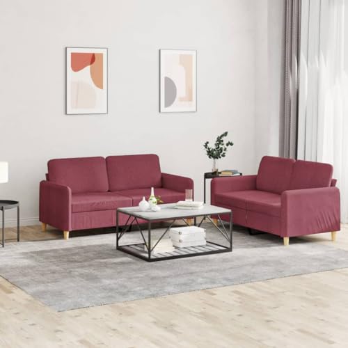 YUOTYRKTEJRSG 2-Piece Sofa Set with Cushions Wine Red Fabric Living Room Furniture Comfortable Seating for Home Lounge Relaxation Chatting Reading TV Watching Durable von YUOTYRKTEJRSG