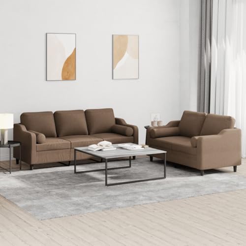YUOTYRKTEJRSG 2-Piece Sofa Set with Pillows Brown Fabric Living Room Furniture 3-Seater and 2-Seater Couch with Comfortable Seating for Home Decor Relaxation von YUOTYRKTEJRSG