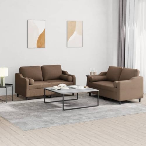 YUOTYRKTEJRSG 2-Piece Sofa Set with Pillows Brown Fabric Living Room Furniture Comfortable Seating for Home Lounge Reading TV Watching Durable Modern Design von YUOTYRKTEJRSG