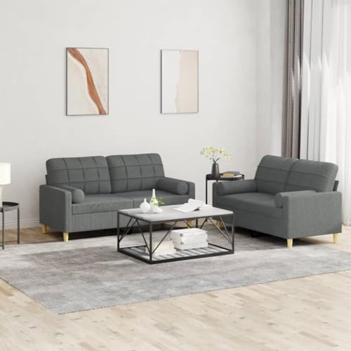 YUOTYRKTEJRSG 2-Piece Sofa Set with Pillows Dark Gray Fabric Living Room Furniture Comfortable Seating for Home Lounge Relaxation Reading TV Watching Durable von YUOTYRKTEJRSG
