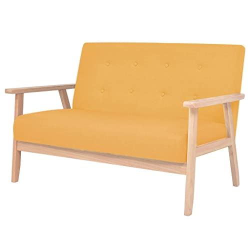 YUOTYRKTEJRSG 2 Seater Sofa Yellow Fabric Scandinavian Design Living Room Couch with Solid Wood Frame Easy Assembly Comfortable Polyester Upholstery for Small Spaces von YUOTYRKTEJRSG
