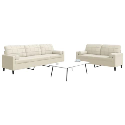 YUOTYRKTEJRSG 2-TLG. Sofagarnitur Creme Samt mit Kissen und Nackenrollen. Modernes Wohnzimmer Sofa Set für Wohnbereich. Lesen Entspannen. Bequem und Stabil von YUOTYRKTEJRSG