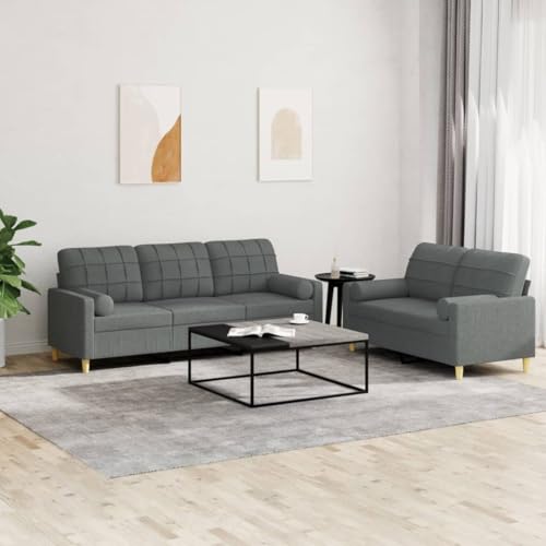 YUOTYRKTEJRSG 2-TLG. Sofagarnitur Dunkelgrau Stoff mit Kissen. Modernes Wohnzimmer Sofa Set. Bequeme 2+3 Sitzer Couchgarnitur mit Polsterung. Robustes Metallgestell für Wohnbereich von YUOTYRKTEJRSG