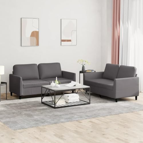 YUOTYRKTEJRSG 2-TLG. Sofagarnitur Grau Kunstleder Sofa Set mit Kissen. 2-Sitzer Wohnzimmer Couch Set. Modernes Design. Bequeme Sitzmöbel für Wohnbereich. Lesen und Fernsehen von YUOTYRKTEJRSG