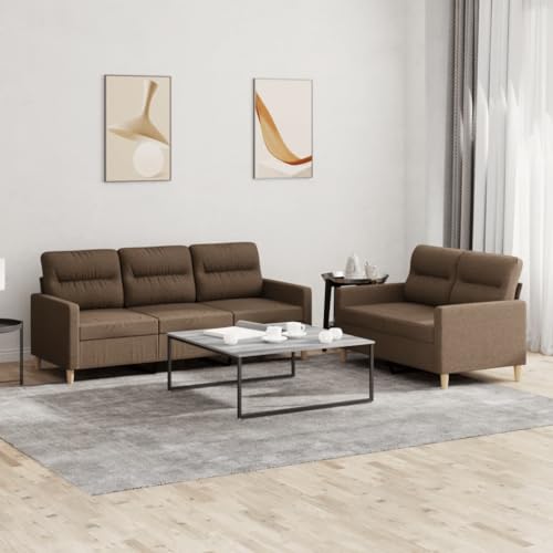 YUOTYRKTEJRSG 2-TLG. Sofagarnitur mit Kissen Braun Stoff. 2+3 Sitzer Sofa Set. Bequemes Wohnzimmer mit Polsterung. Robustes Metallgestell. Modernes Sofa Set für Wohnzimmer und Essbereich von YUOTYRKTEJRSG