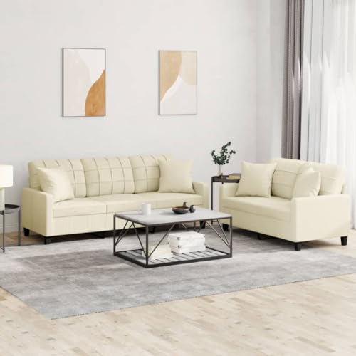 YUOTYRKTEJRSG 2-TLG. Sofagarnitur mit Kissen Creme Kunstleder. 2-Sitzer und 3-Sitzer Wohnzimmer Set. Lederoptik Sofa Set mit Polsterung. Schmutzabweisend. Einfache Reinigung. Modernes Design YUOTYRKTEJRSG 2-TLG. Sofagarnitur mit Kissen Creme Kunstleder. 2-Sitzer und 3-Sitzer Wohnzimmer Set. Lederoptik Sofa Set mit Polsterung. Schmutzabweisend. Einfache Reinigung. Modernes Design von YUOTYRKTEJRSG