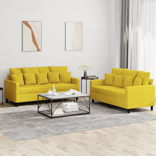 YUOTYRKTEJRSG 2-TLG. Sofagarnitur mit Kissen Gelb Samt. 2-Sitzer Sofa Set mit Polsterung. Gelbes Velours Sofa für Wohnzimmer. Lesen und Entspannen. Robuste Metallkonstruktion von YUOTYRKTEJRSG