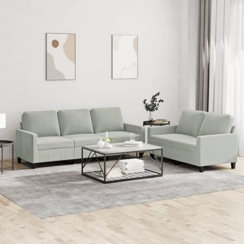 YUOTYRKTEJRSG 2-TLG. Sofagarnitur mit Kissen Hellgrau Samt Sofa Set Wohnzimmer Möbel Samtstoff Sofa Sitzgruppe Relaxmöbel für Wohnbereich mit Kissen von YUOTYRKTEJRSG