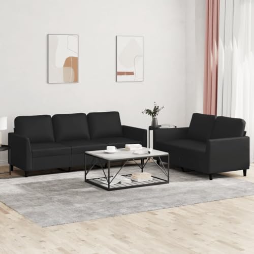 YUOTYRKTEJRSG 2-TLG. Sofagarnitur mit Kissen Schwarz Kunstleder. Modernes 2+3 Sitzer Sofa Set mit Polster. Langlebiges Kunstleder Sofa für Wohnzimmer. Esszimmer. Büro. 140x77x80cm & 200x77x80cm von YUOTYRKTEJRSG