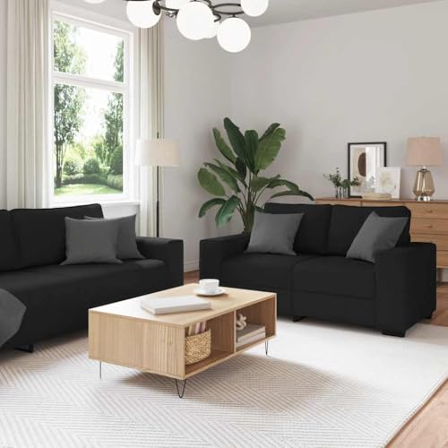 YUOTYRKTEJRSG 2-TLG. Sofagarnitur mit Kissen Schwarz Stoff. Wohnzimmer Sofa Set. Modernes Polstermöbel mit Bequemen Sitzkissen. Robustes Holz-Metall Gestell für Büro und Gästezimmer von YUOTYRKTEJRSG