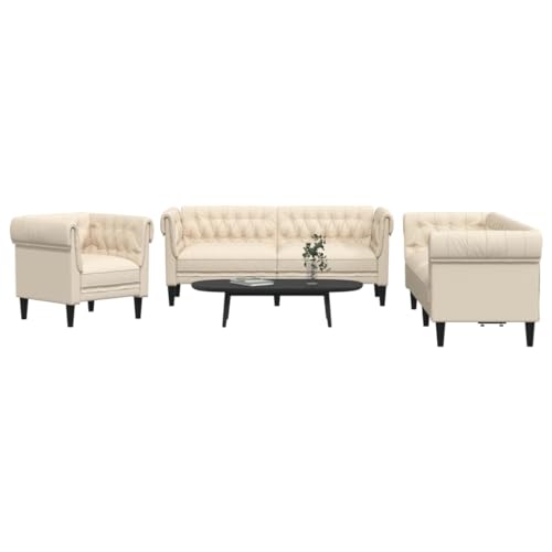 YUOTYRKTEJRSG 3 Piece Sofa Set Cream Fabric Living Room Furniture with Comfortable Seating. Modern Design. Durable Material for Home Lounge. Chatting. TV Watching von YUOTYRKTEJRSG