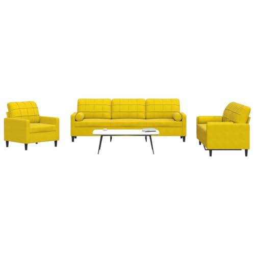 YUOTYRKTEJRSG 3 Piece Velvet Sofa Set with Cushions and Neck Rolls Yellow Living Room Furniture Modern Conversation Sofa for Relaxing Reading Watching TV Comfortable Seating von YUOTYRKTEJRSG