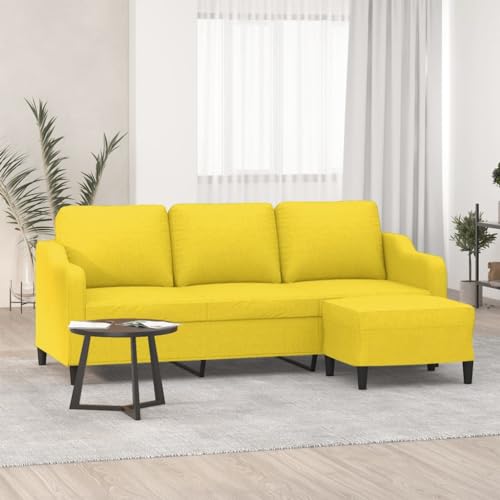 YUOTYRKTEJRSG 3 Seater Sofa with Ottoman Light Yellow 180 cm Fabric Couch. Modern Living Room Furniture with Comfortable Seating and Durable Frame for Relaxing and Entertaining von YUOTYRKTEJRSG
