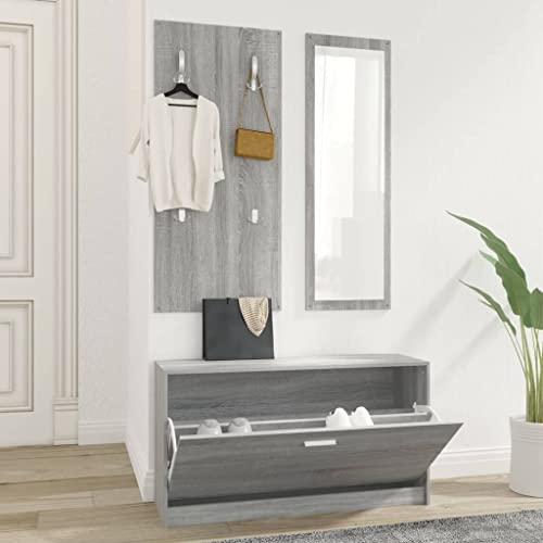 YUOTYRKTEJRSG 3-TLG. Flurmöbel-Set Grau Sonoma Holzwerkstoff - Schuhschrank mit Spiegel Garderobe, Modernes Flur Set mit Großen Stauraum, Robustes Holz Material für Eingangsbereich & Diele YUOTYRKTEJRSG 3-TLG. Flurmöbel-Set Grau Sonoma Holzwerkstoff - Schuhschrank mit Spiegel Garderobe, Modernes Flur Set mit Großen Stauraum, Robustes Holz Material für Eingangsbereich & Diele von YUOTYRKTEJRSG