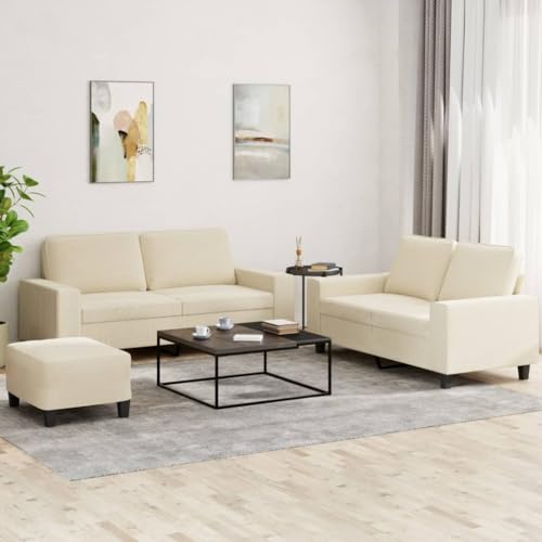 YUOTYRKTEJRSG 3-TLG. Sofagarnitur Creme Stoff Sofa Set Wohnzimmer Sitzgruppe mit Hocker. Bequemes 2-Sitzer Polstergarnitur für Wohnzimmer. Esszimmer. Büro. Modernes Design mit Robustem Gestell von YUOTYRKTEJRSG