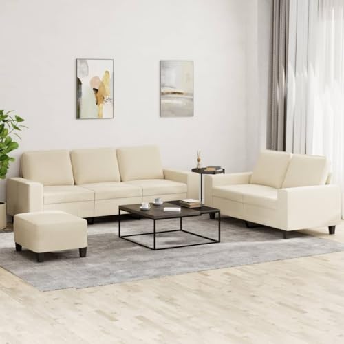 YUOTYRKTEJRSG 3-TLG. Sofagarnitur Creme Stoff Sofa Set Wohnzimmer. Bequem 2+3 Sitzer mit Hocker. Langlebig Stoffbezug. Modernes Design für Wohnzimmer Esszimmer von YUOTYRKTEJRSG