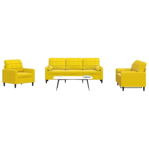 YUOTYRKTEJRSG 3-TLG. Sofagarnitur Gelb Samt mit Kissen und Nackenrollen. Modernes Wohnzimmer Sofa Set. Bequemes Sitzgruppe mit Metallgestell für Wohnbereich. Lesen und Entspannen von YUOTYRKTEJRSG