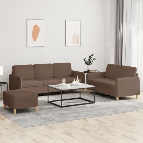 YUOTYRKTEJRSG 3-TLG. Sofagarnitur mit Kissen Braun Stoff. 2+3 Sitzer Sofa Set mit Hocker. Wohnzimmer Couchgarnitur aus strapazierfähigem Polyester. bequem und langlebig für Wohnbereich von YUOTYRKTEJRSG