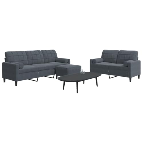 YUOTYRKTEJRSG 3-TLG. Sofagarnitur mit Kissen Dunkelgrau Samt. Modernes Wohnzimmer Sofa Set mit Hocker. Bequemes Velours für Wohnzimmer. Esszimmer. Büro. 2-Sitzer und 3-Sitzer Sofa Set von YUOTYRKTEJRSG